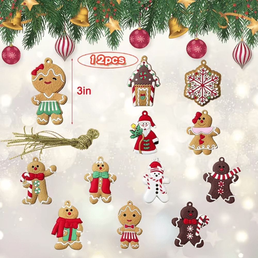12Piece Wooden Gingerbread Man Christmas Ornaments Set 6