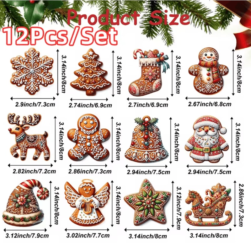 12Piece Wooden Gingerbread Man Christmas Ornaments Set 7