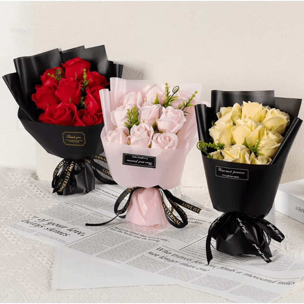 9Head Soap Rose Bouquet Elegant Scented Artificial Flower Gift 0