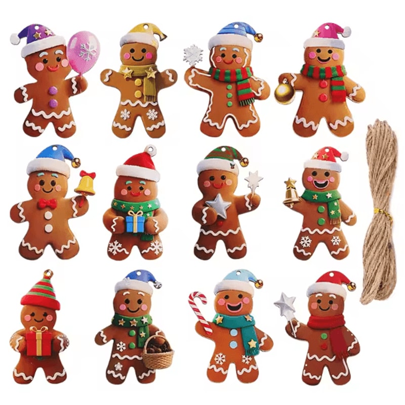 1224pcs Wooden Gingerbread Man Christmas Ornaments Set 4