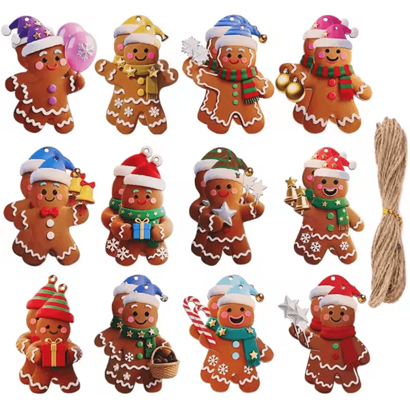 1224pcs Wooden Gingerbread Man Christmas Ornaments Set 5