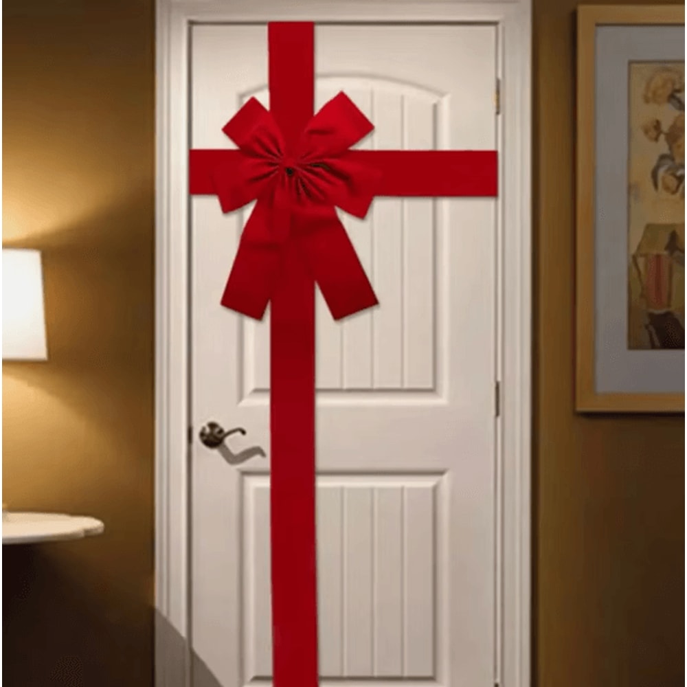 Large Christmas Door Bow With Linen Ribbon For Festive Entryway Decor 0