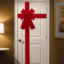 large christmas door bow with linen ribbon for festive entryway decor