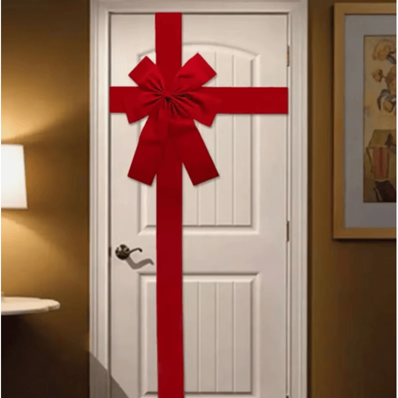 Large Christmas Door Bow With Linen Ribbon For Festive Entryway Decor 0