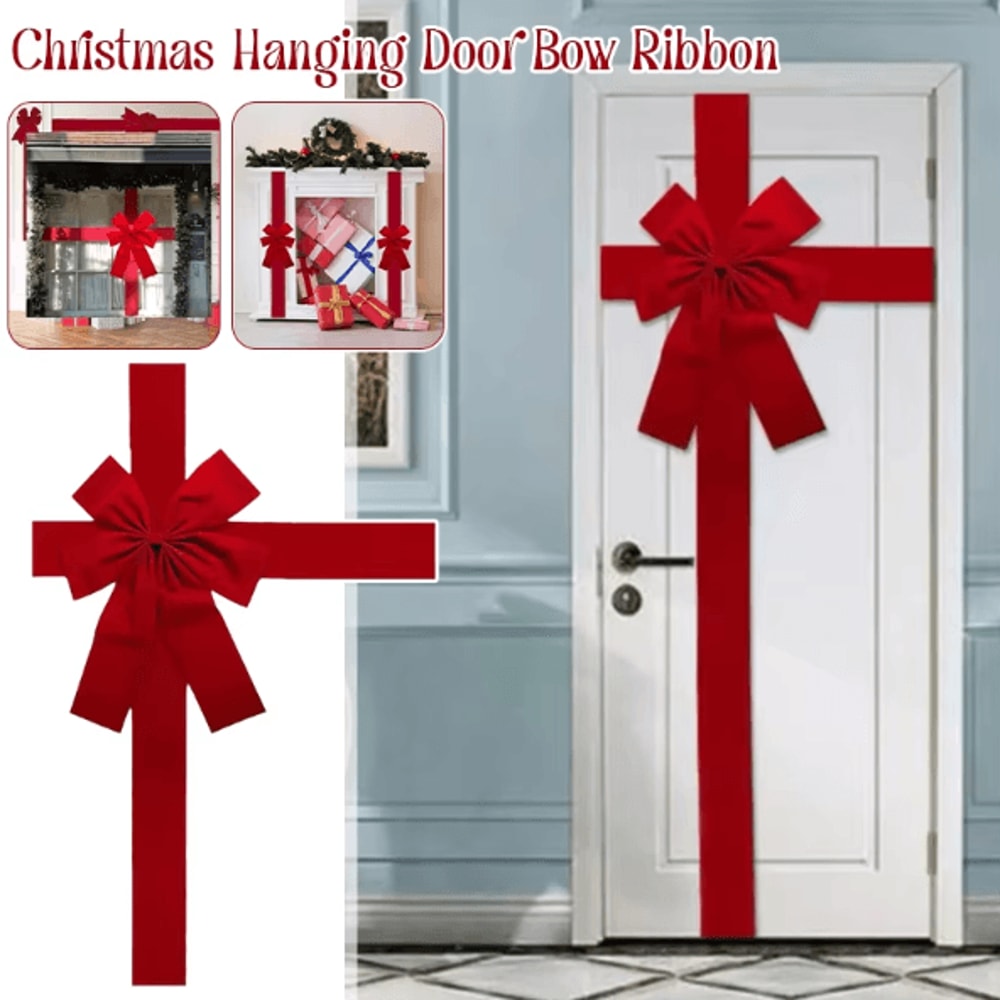Large Christmas Door Bow With Linen Ribbon For Festive Entryway Decor 1