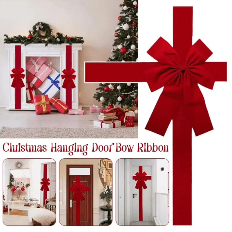 Large Christmas Door Bow With Linen Ribbon For Festive Entryway Decor 2