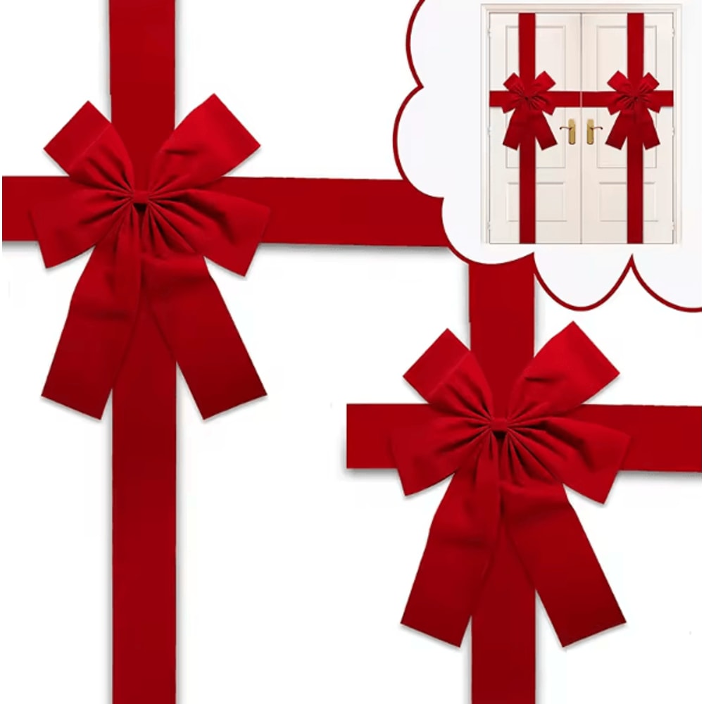 Large Christmas Door Bow With Linen Ribbon For Festive Entryway Decor 3