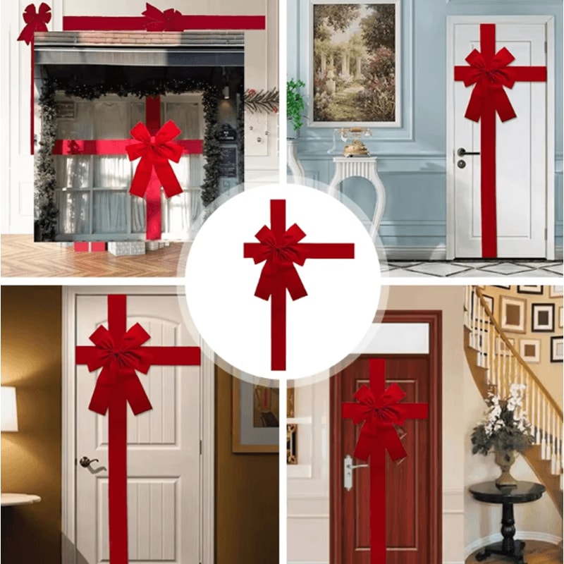 Large Christmas Door Bow With Linen Ribbon For Festive Entryway Decor 4