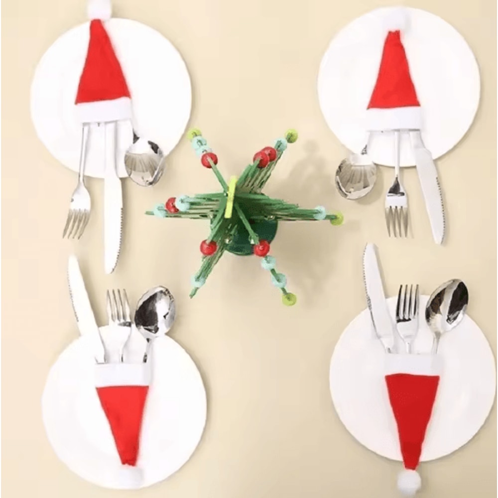 Festive Santa Hat Christmas Cutlery Holder Bags Holiday Tableware Decor Set 1