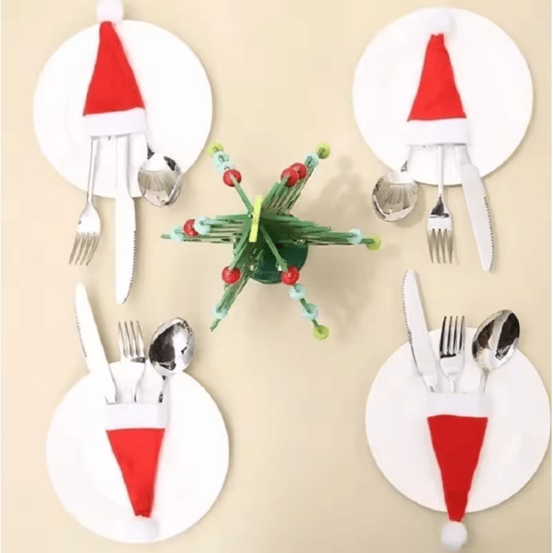 Festive Santa Hat Christmas Cutlery Holder Bags Holiday Tableware Decor Set 1
