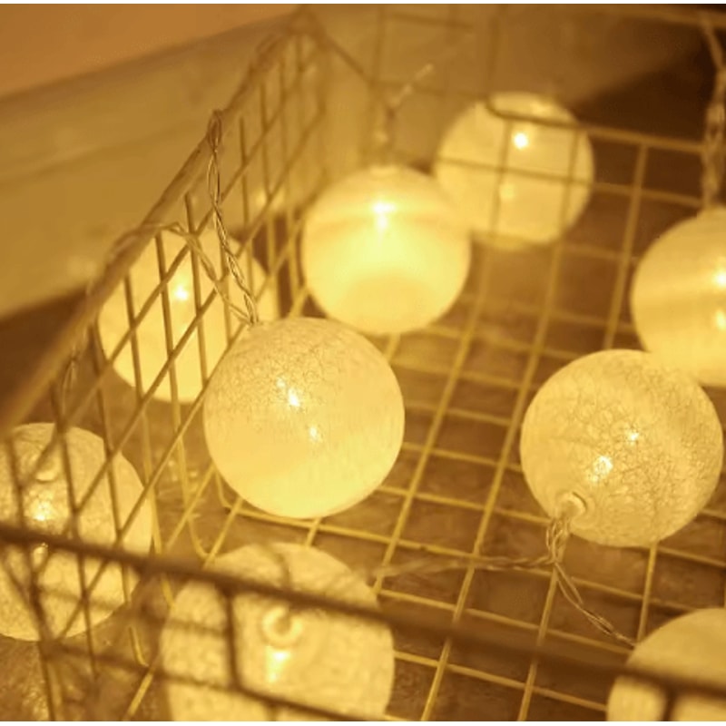 Colorful Cotton Ball LED String Lights Battery Fairy Garland For Cozy Home Holiday Decor 9