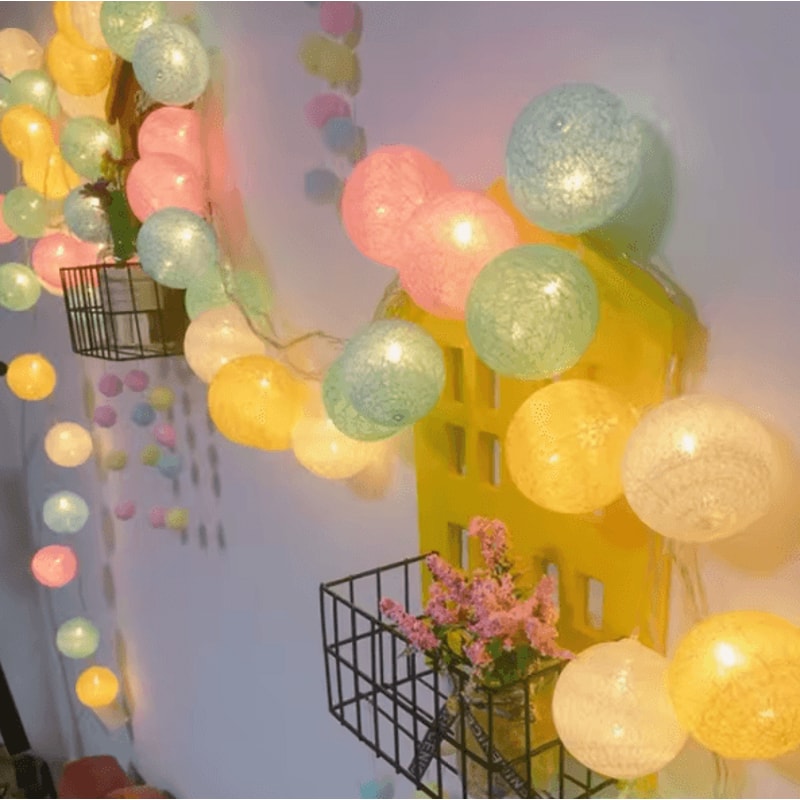 Colorful Cotton Ball LED String Lights Battery Fairy Garland For Cozy Home Holiday Decor 3