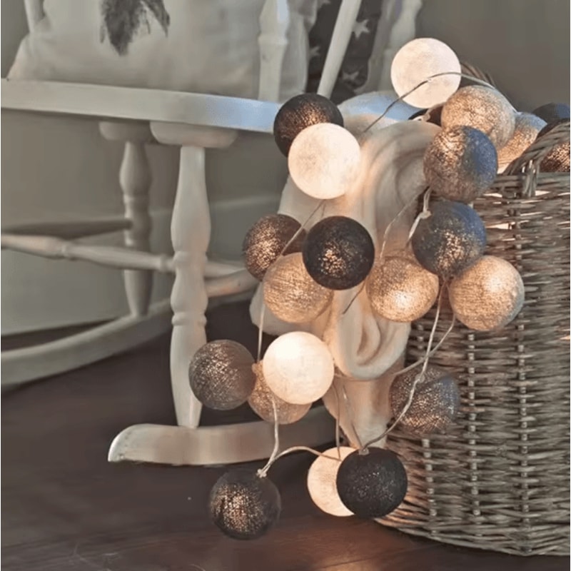 Colorful Cotton Ball LED String Lights Battery Fairy Garland For Cozy Home Holiday Decor 5