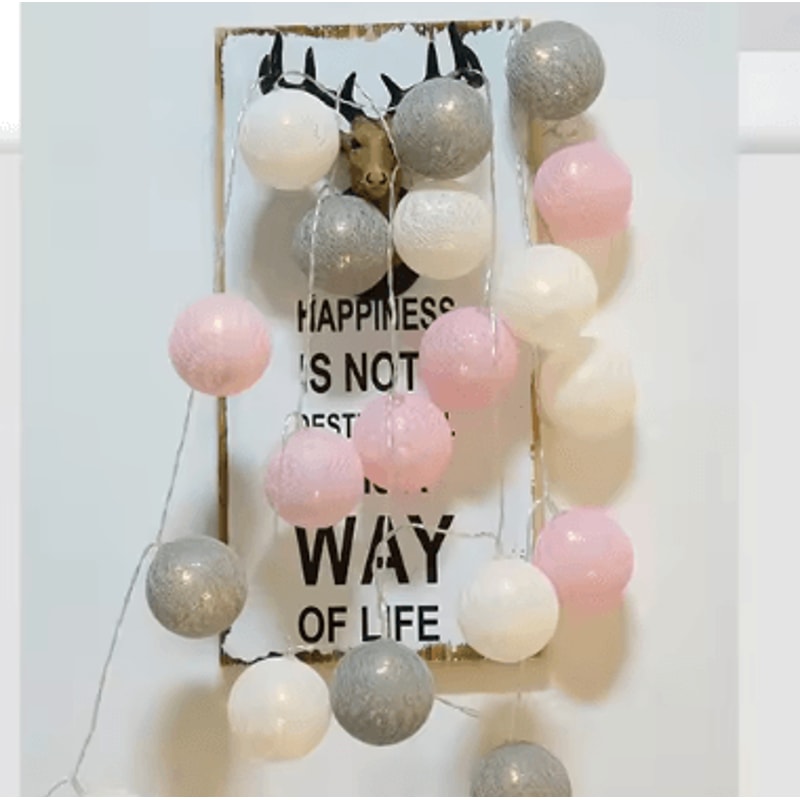 Colorful Cotton Ball LED String Lights Battery Fairy Garland For Cozy Home Holiday Decor 6