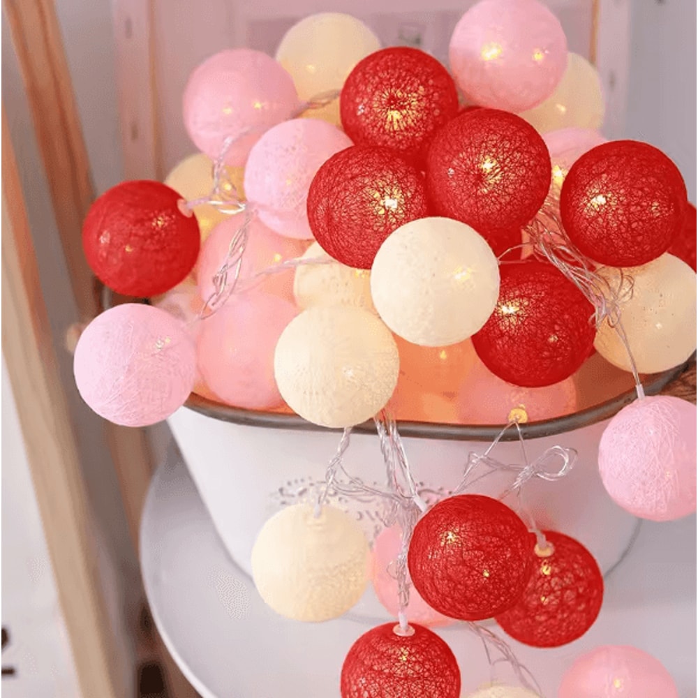 Colorful Cotton Ball LED String Lights Battery Fairy Garland For Cozy Home Holiday Decor 8
