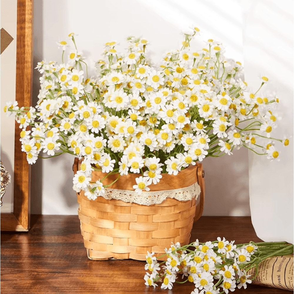 Silk Artificial Daisy Flower Bouquet Realistic White Floral Decor For Home Events 0