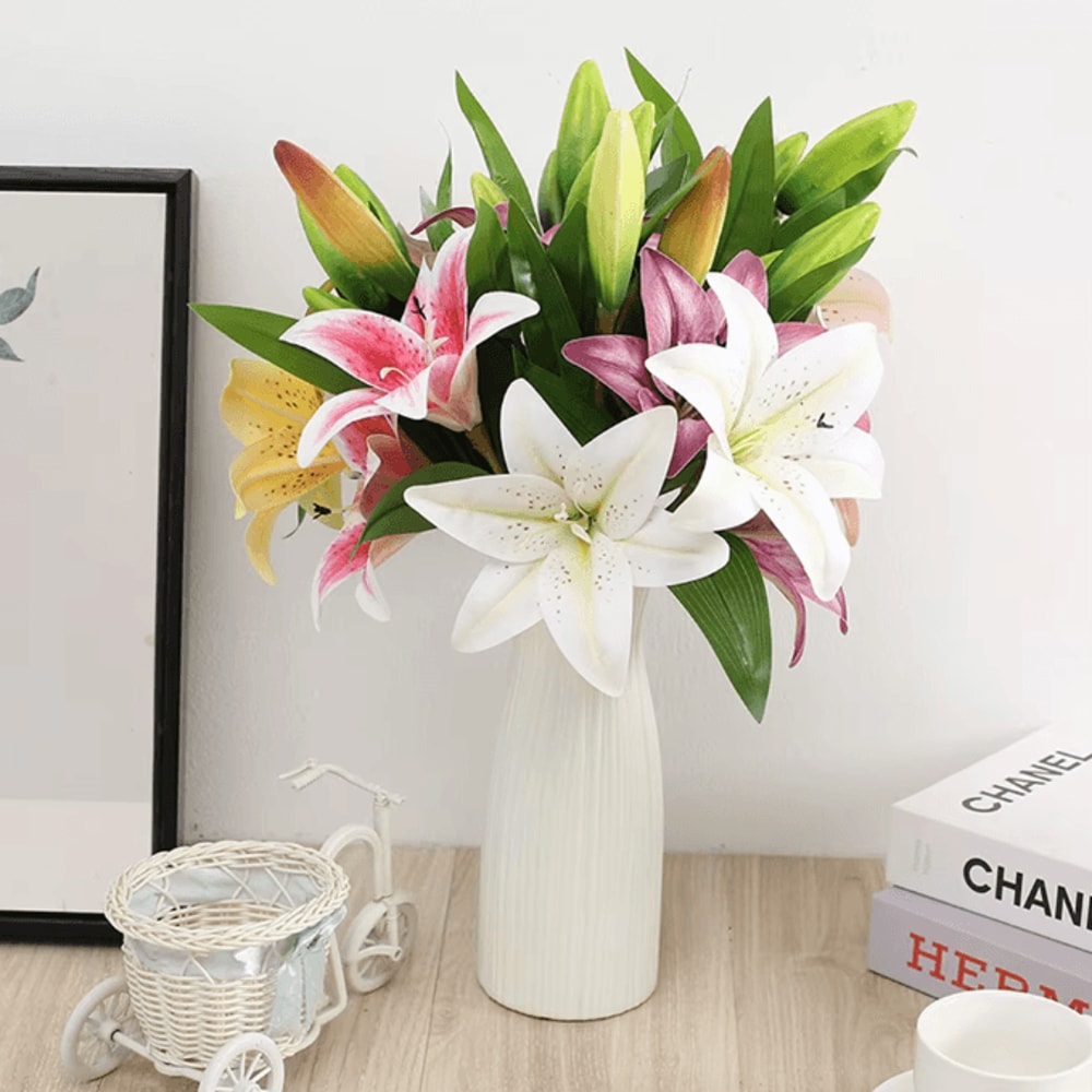 Realistic 3D Printed Artificial Lily Branch Elegant White Faux Flowers For Home Wedding Decor 0
