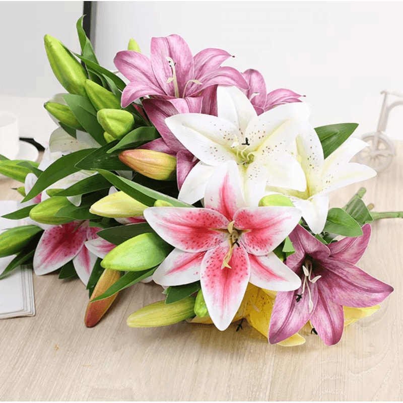 Realistic 3D Printed Artificial Lily Branch Elegant White Faux Flowers For Home Wedding Decor 1