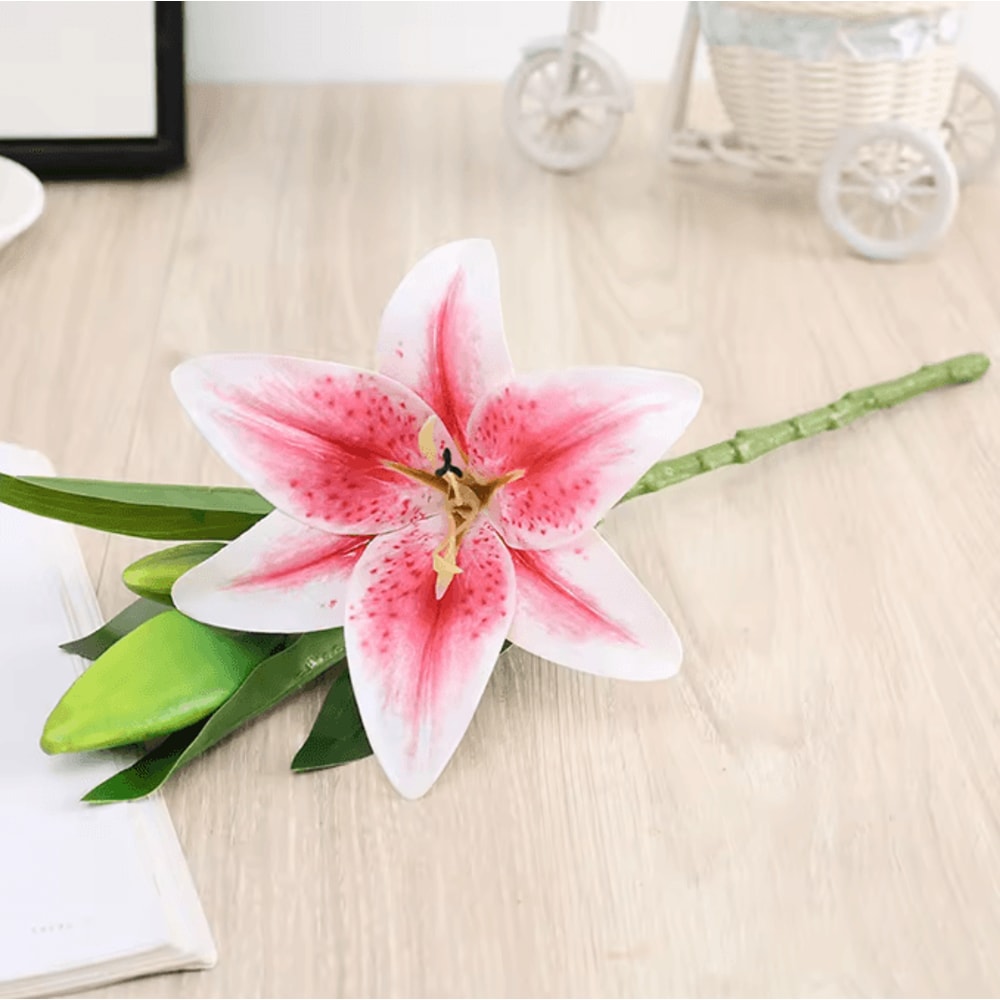 Realistic 3D Printed Artificial Lily Branch Elegant White Faux Flowers For Home Wedding Decor 2
