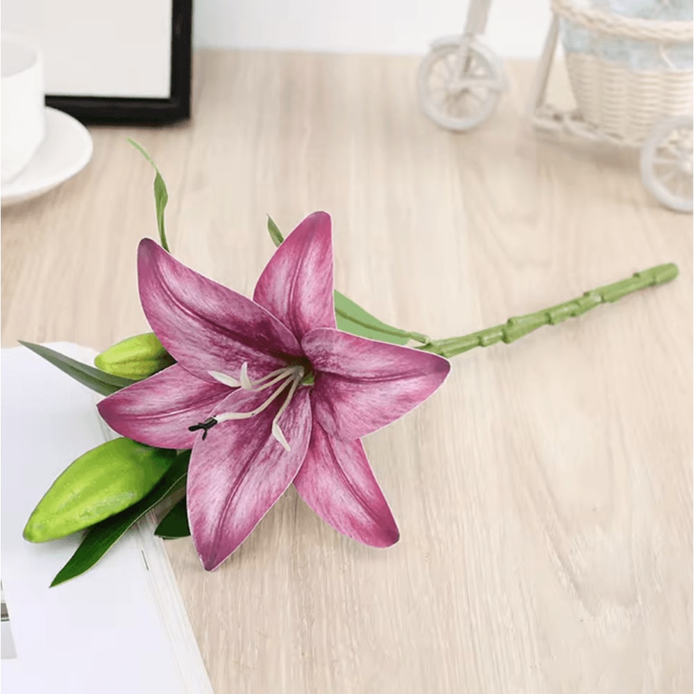 Realistic 3D Printed Artificial Lily Branch Elegant White Faux Flowers For Home Wedding Decor 3