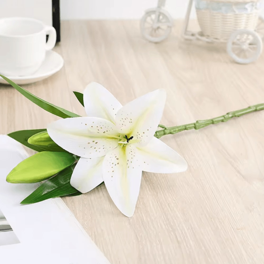 Realistic 3D Printed Artificial Lily Branch Elegant White Faux Flowers For Home Wedding Decor 5