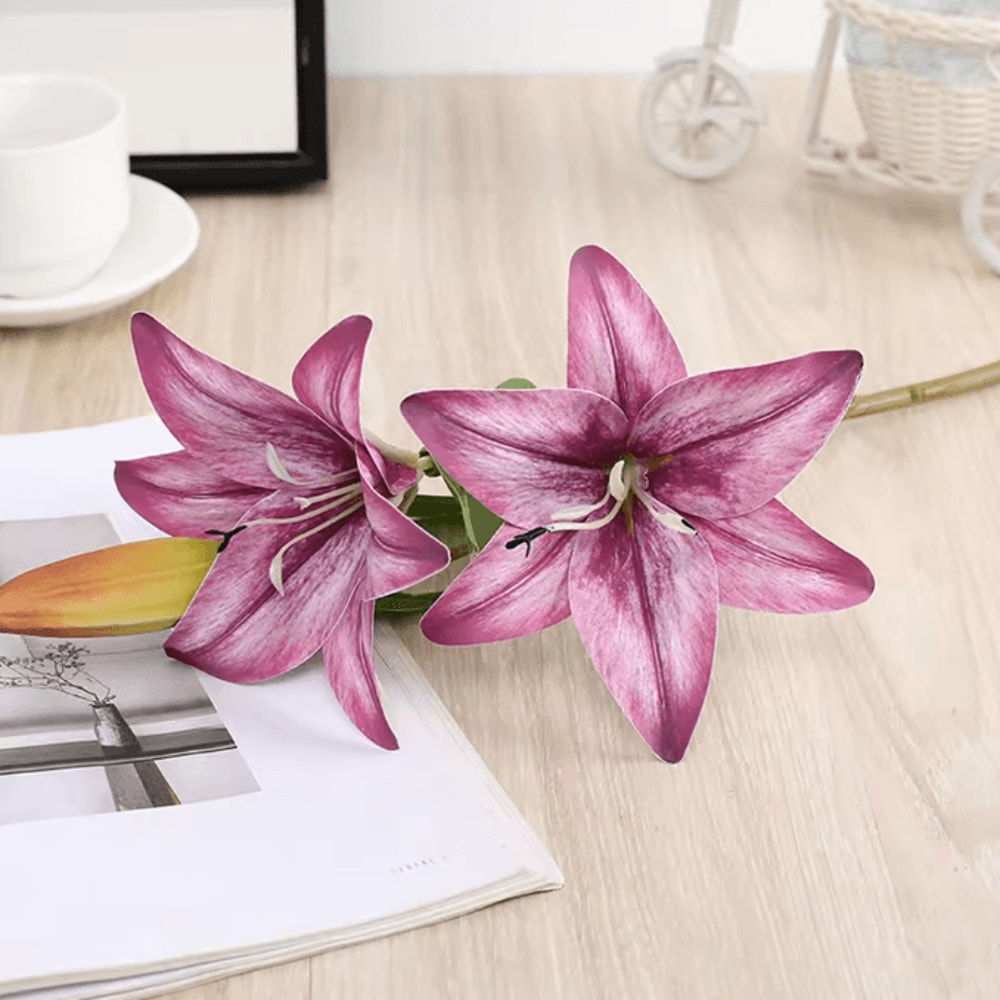 Realistic 3D Printed Artificial Lily Branch Elegant White Faux Flowers For Home Wedding Decor 6