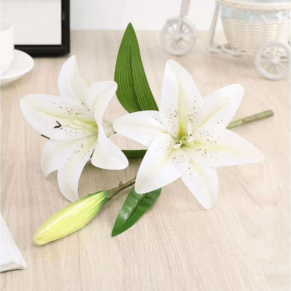 Realistic 3D Printed Artificial Lily Branch Elegant White Faux Flowers For Home Wedding Decor 8