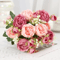 Pink White Artificial Rose Bouquet Realistic Silk Flowers For Home Wedding Decor 1