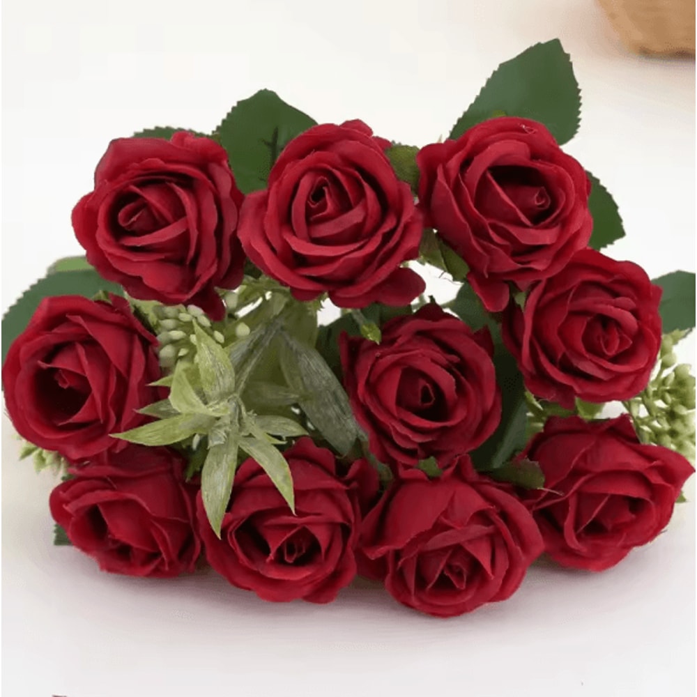 10Head Artificial Rose Bouquet Realistic Silk Flowers For Elegant Home Wedding Decor 4