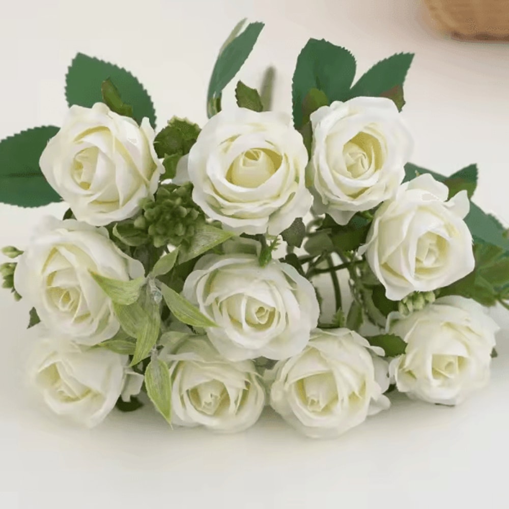 10Head Artificial Rose Bouquet Realistic Silk Flowers For Elegant Home Wedding Decor 5