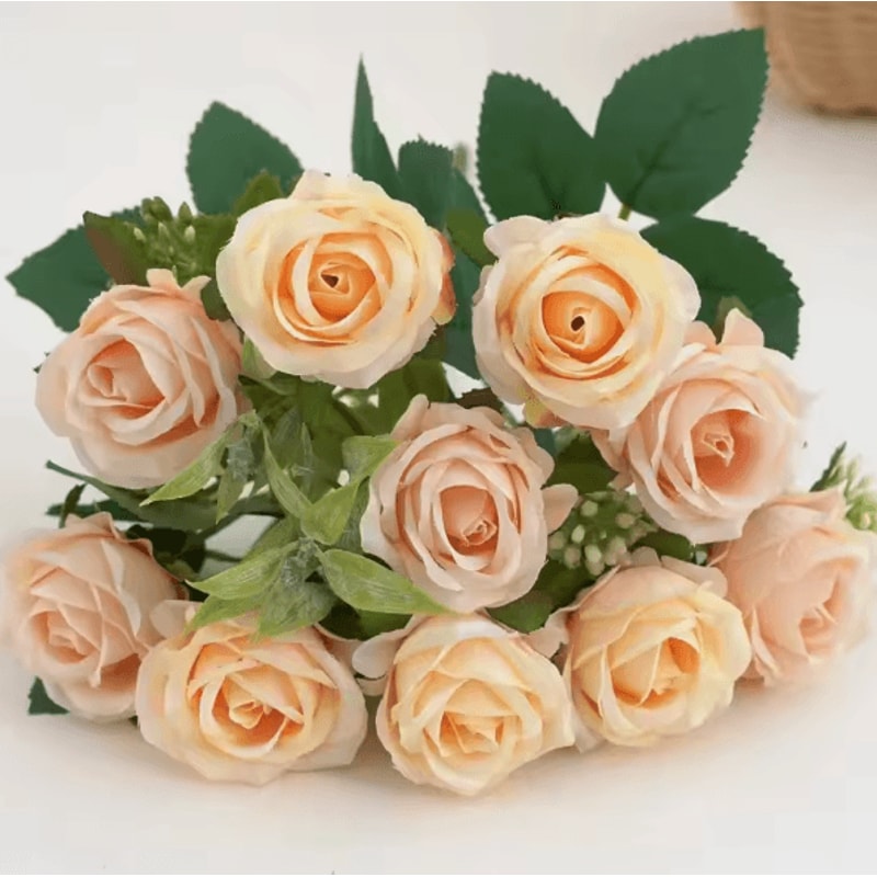 10Head Artificial Rose Bouquet Realistic Silk Flowers For Elegant Home Wedding Decor 7