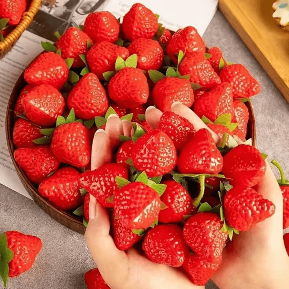 Realistic Artificial Strawberry Set Lifelike Fake Fruit For Decor Photography Props 1