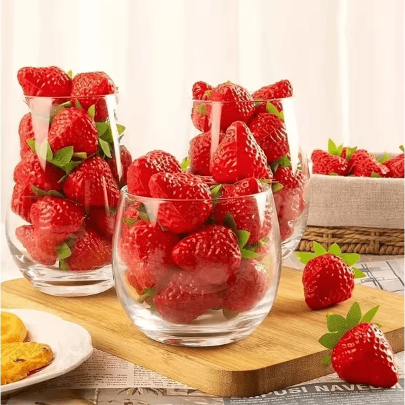 Realistic Artificial Strawberry Set Lifelike Fake Fruit For Decor Photography Props 3