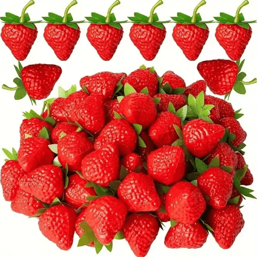 Realistic Artificial Strawberry Set Lifelike Fake Fruit For Decor Photography Props 4
