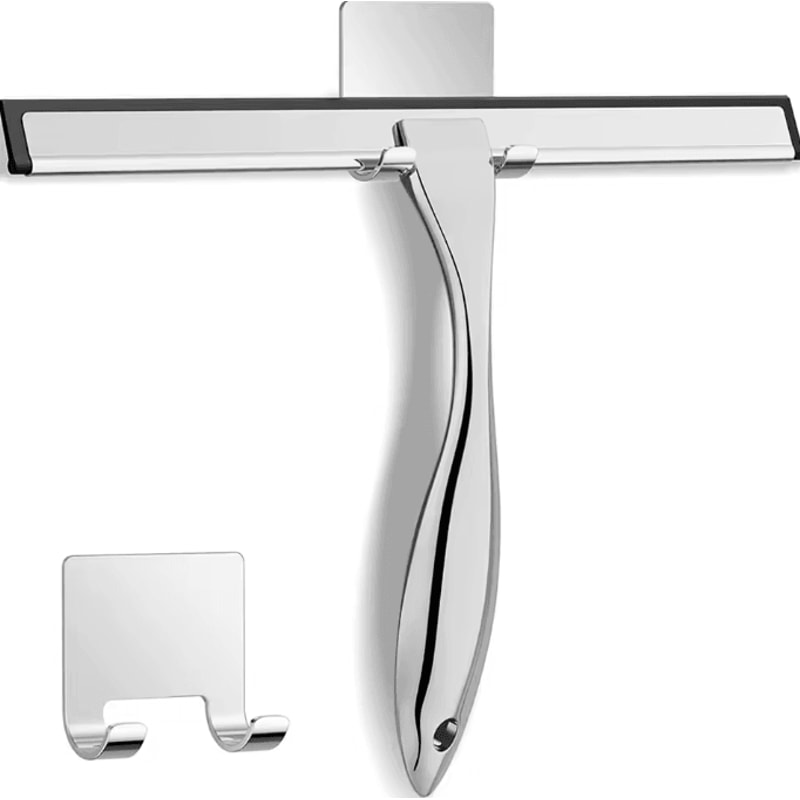Stainless Steel Shower Squeegee With Hook StreakFree Glass Mirror Cleaning Tool 0