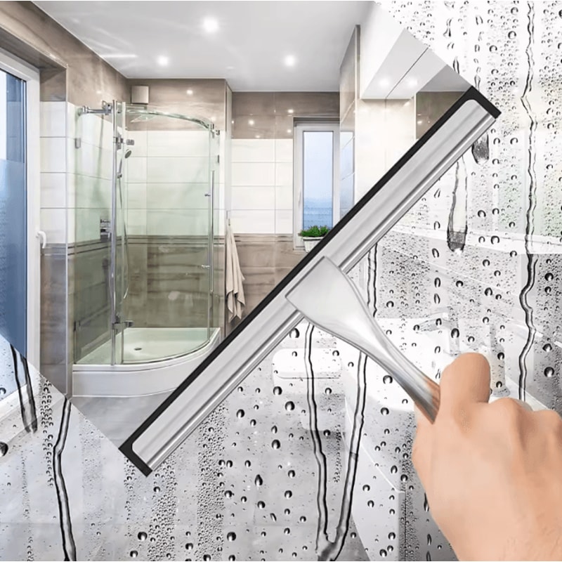 Stainless Steel Shower Squeegee With Hook StreakFree Glass Mirror Cleaning Tool 1
