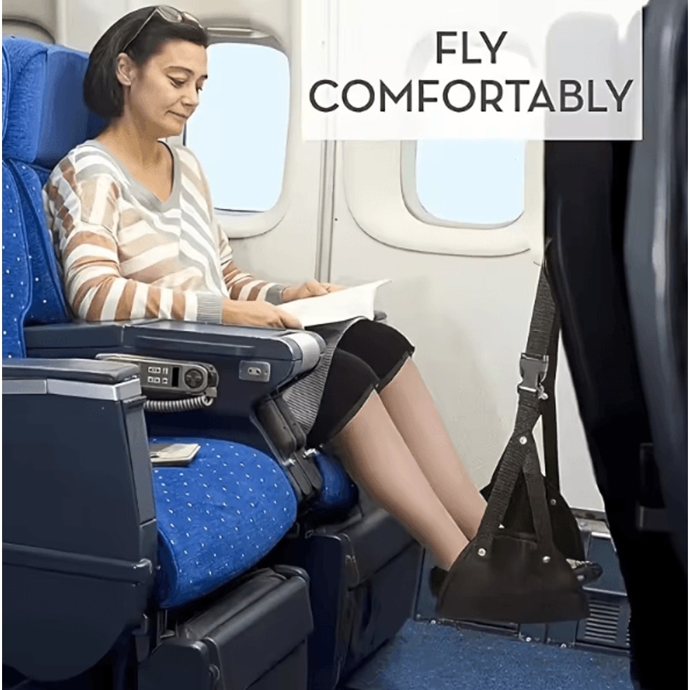 Portable Airplane Foot Hammock Adjustable Travel Office Footrest Sling 1