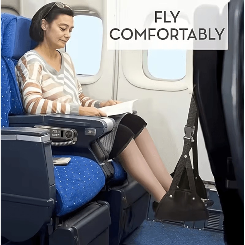 Portable Airplane Foot Hammock Adjustable Travel Office Footrest Sling 1
