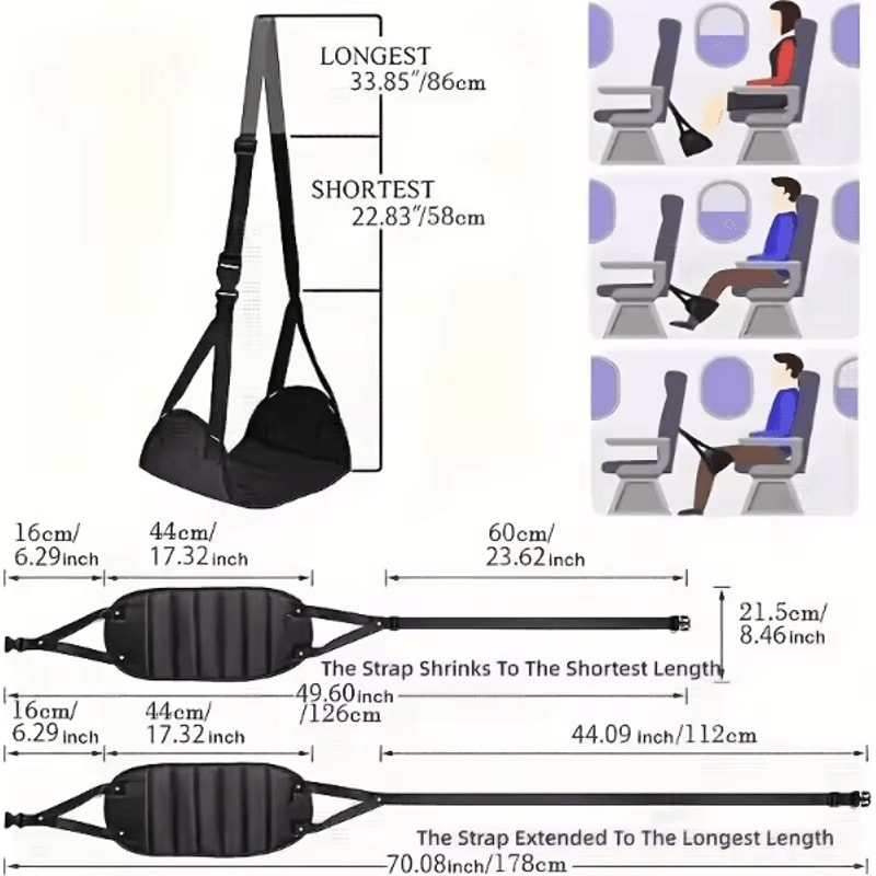 Portable Airplane Foot Hammock Adjustable Travel Office Footrest Sling 2