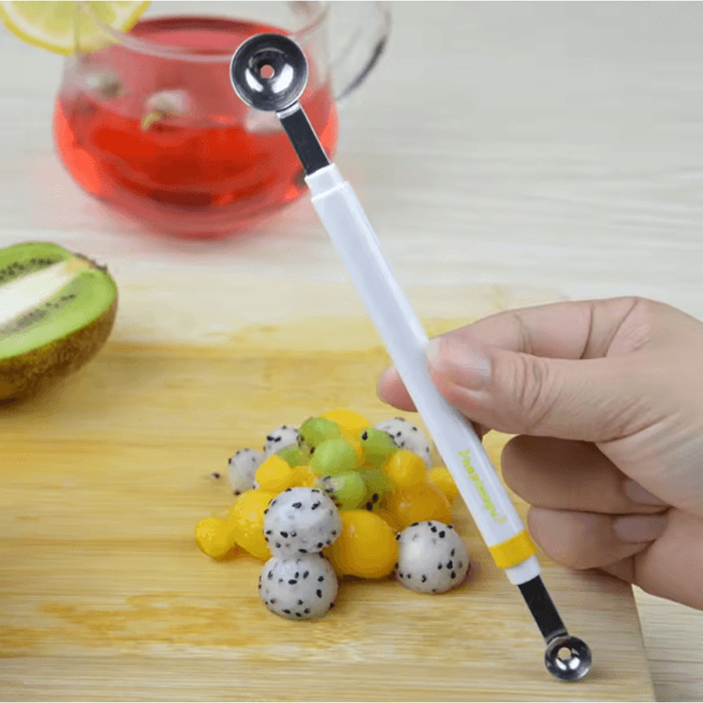 Stainless Steel DoubleEnded Melon Baller Scoop Fruit Ice Cream Carving Tool 0