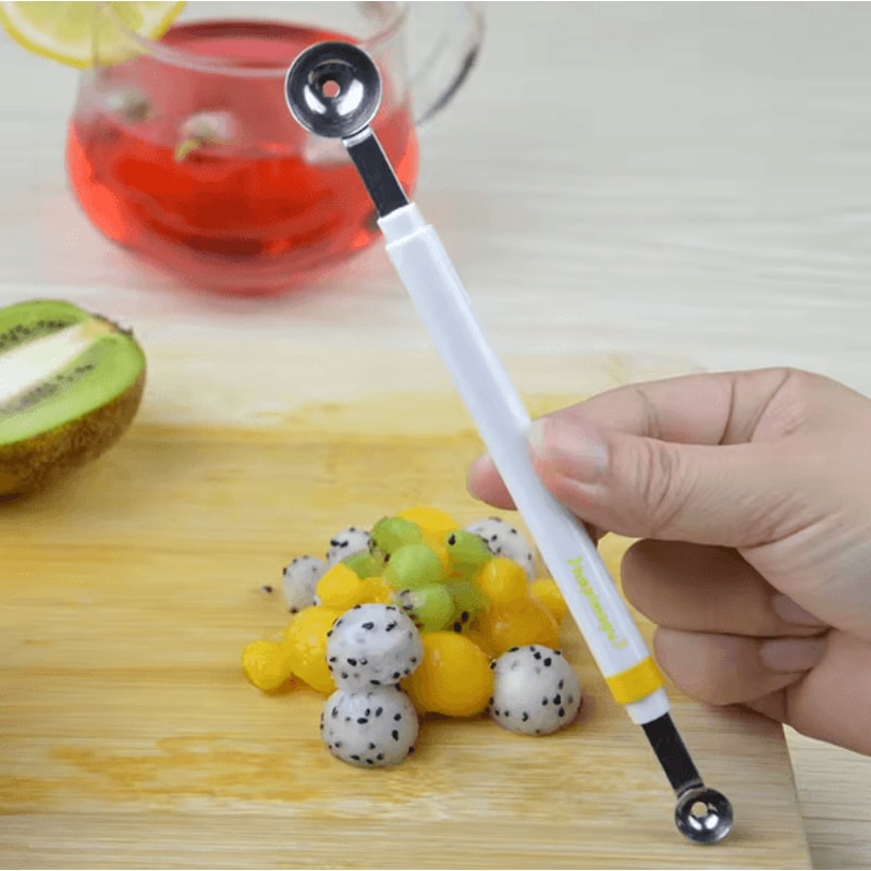 Stainless Steel DoubleEnded Melon Baller Scoop Fruit Ice Cream Carving Tool 0