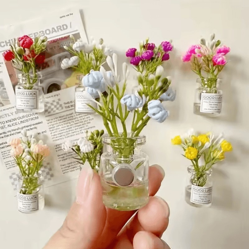 8pcs Mini Vase Fridge Magnets Set Cute 3D Magnetic Flower Vase Kitchen Decor 1