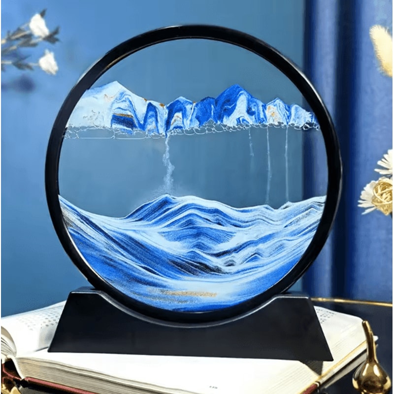 12Inch 3D Moving Sand Art Picture Round Glass Flowing Sandscape Decor 0
