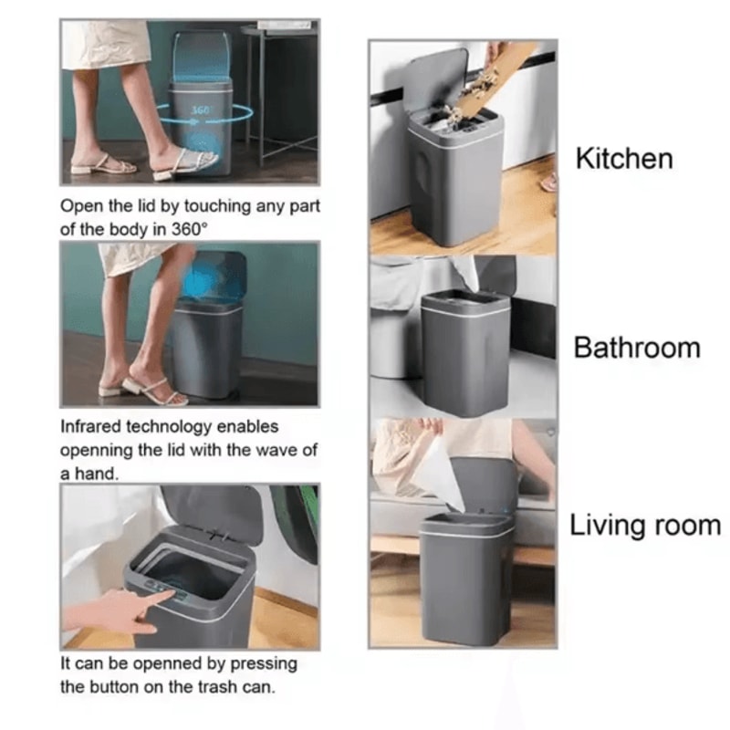 16L Smart Automatic Sensor Trash Can Touchless Waterproof Kitchen Bathroom Bin 3