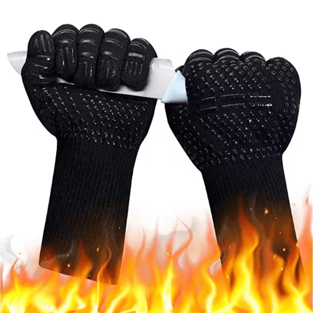 800 Degree HeatResistant BBQ Gloves Fireproof AntiSlip Oven Grill Protection Mitts 1