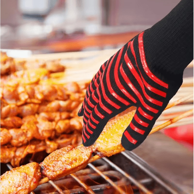 800 Degree HeatResistant BBQ Gloves Fireproof AntiSlip Oven Grill Protection Mitts 2