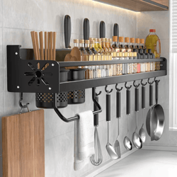 multi-function wall mounted kitchen organizer shelf – spice rack, knife holder & utensil storage