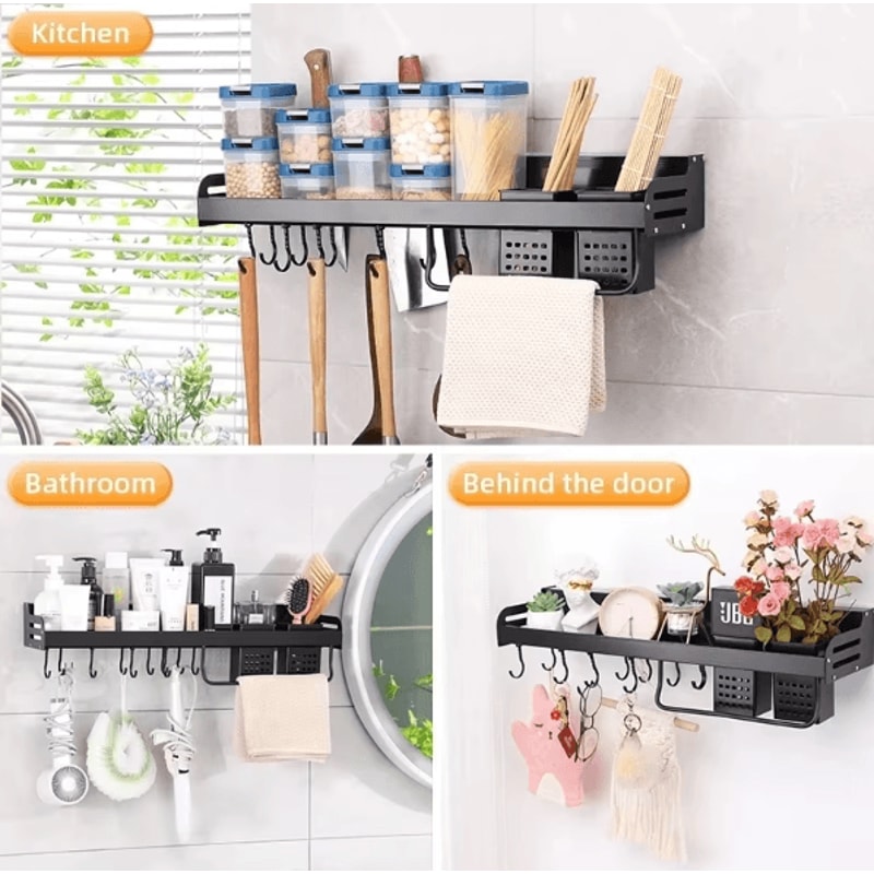 MultiFunction Wall Mounted Kitchen Organizer Shelf Spice Rack Knife Holder Utensil Storage 3