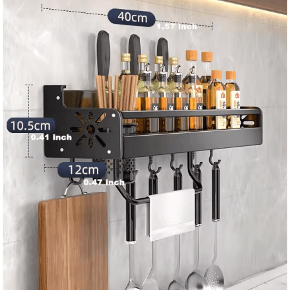MultiFunction Wall Mounted Kitchen Organizer Shelf Spice Rack Knife Holder Utensil Storage 5