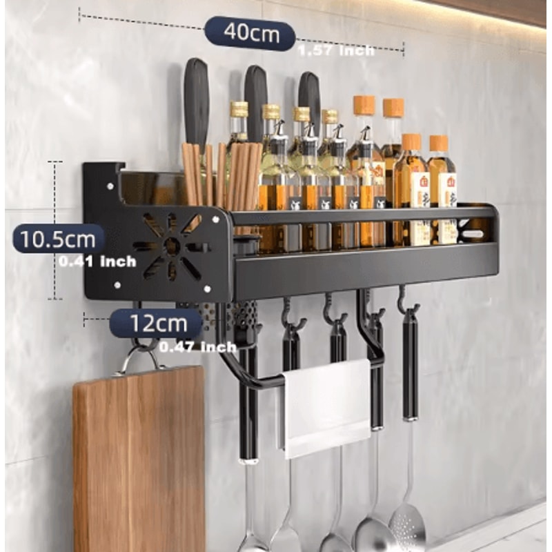 MultiFunction Wall Mounted Kitchen Organizer Shelf Spice Rack Knife Holder Utensil Storage 5